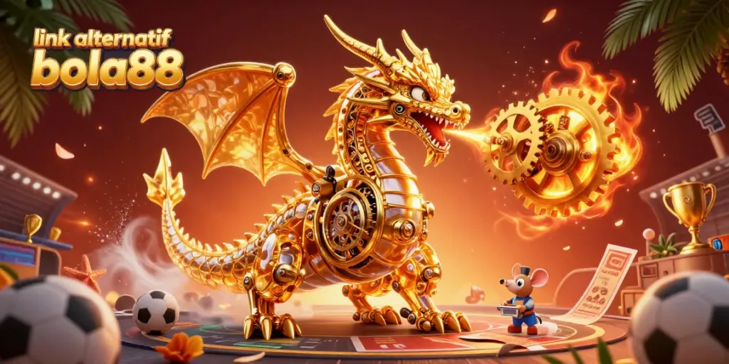 Engage in thrilling betting action with the link alternatif bola88, featuring exciting sports elements and a golden dragon.