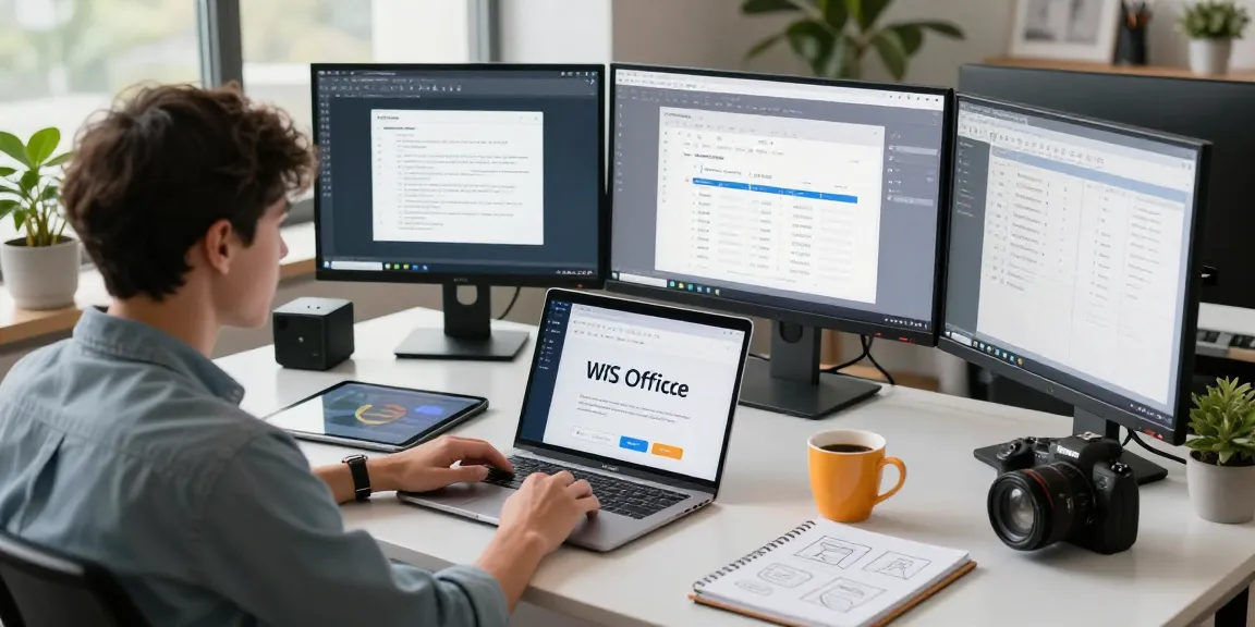 Download WPS Office in a modern workspace with a focused individual at a sleek desk.